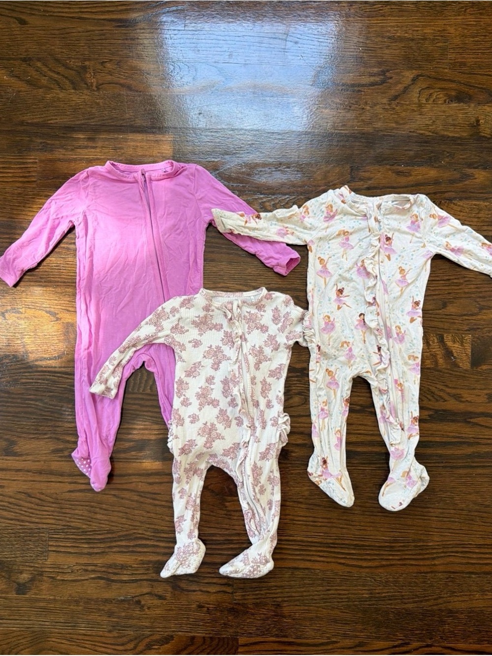 3 baby girl footie pajamas bundle